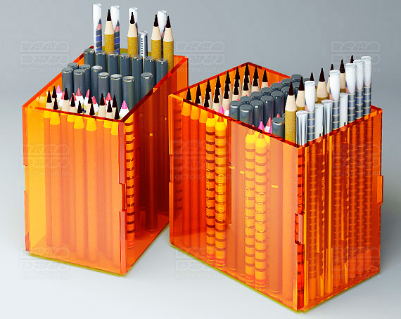 Подставка под карандаши 100х100х65 мм К_19 - фото 1, цвет - Оранжевый_ф, материал - Флуоресцентный акрил