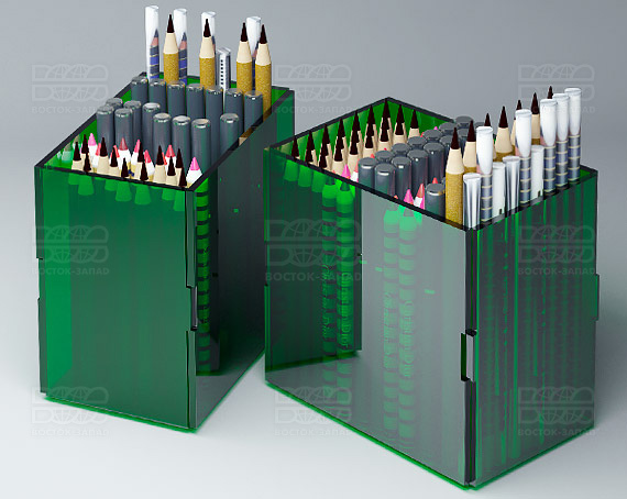 Подставка под карандаши 100х100х65 мм К_19 - фото 1, цвет - Зеленый, материал - Прозрачный акрил