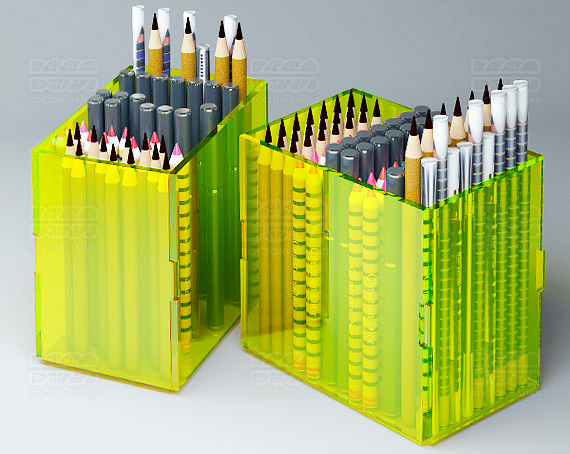 Подставка под карандаши 100х100х65 мм К_19 - фото 1, цвет - Зеленый_ф, материал - Флуоресцентный акрил