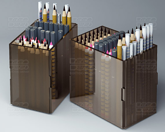 Подставка под карандаши 100х100х65 мм К_19 - фото 1, цвет - Коричневый, материал - Прозрачный акрил