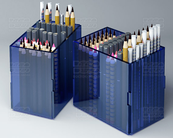 Подставка под карандаши 100х100х65 мм К_19 - фото 1, цвет - Синий, материал - Прозрачный акрил