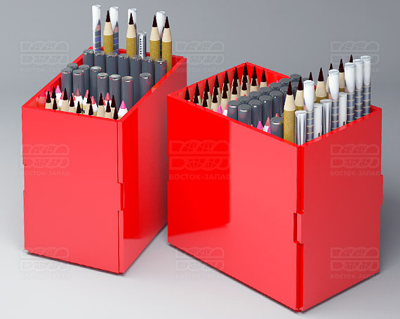 Подставка под карандаши 100х100х65 мм К_19 - фото 1, цвет - Красный, материал - Глухой акрил