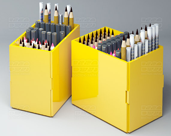 Подставка под карандаши 100х100х65 мм К_19 - фото 1, цвет - Желтый, материал - Глухой акрил