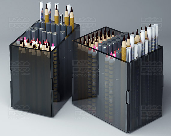 Подставка под карандаши 100х100х65 мм К_19 - фото 1, цвет - Черный, материал - Прозрачный акрил