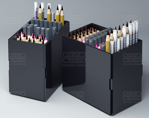 Подставка под карандаши 100х100х65 мм К_19 - фото 1, цвет - Черный, материал - Глухой акрил
